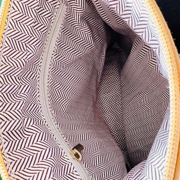 Slim Pebbled Vegan Leather Crossbody Bag Tan Tassels Adjustable Strap 9" x 9" - Picture 8 of 10